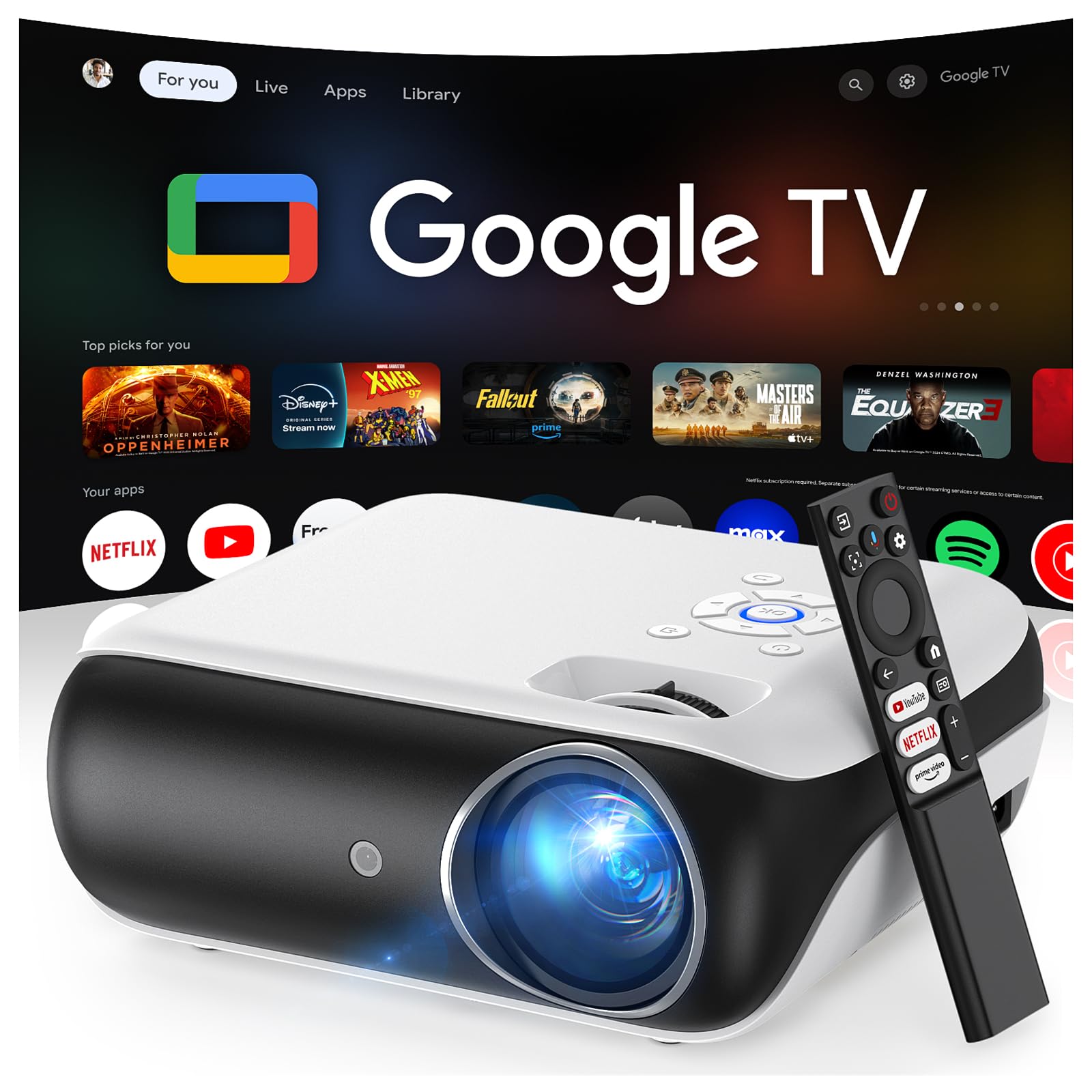 Proiettore 4K HAPPRUN con Google TV e Netflix, soluzione completa per il cinema in casa in offerta su Amazon
