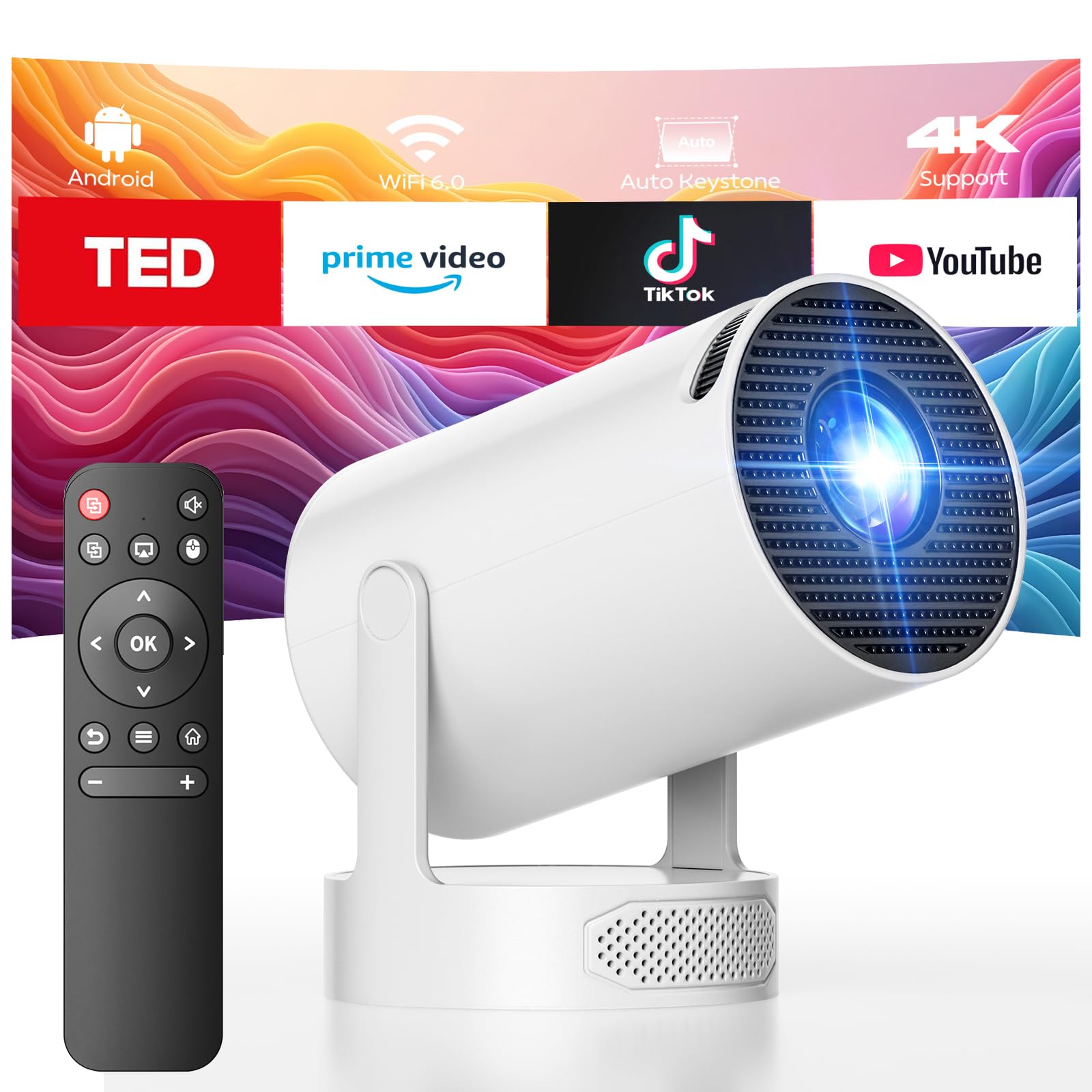 Proiettore portatile 1080P 4K support, il mini home theater con WiFi 6 e Bluetooth ideale per affiancare la smart TV