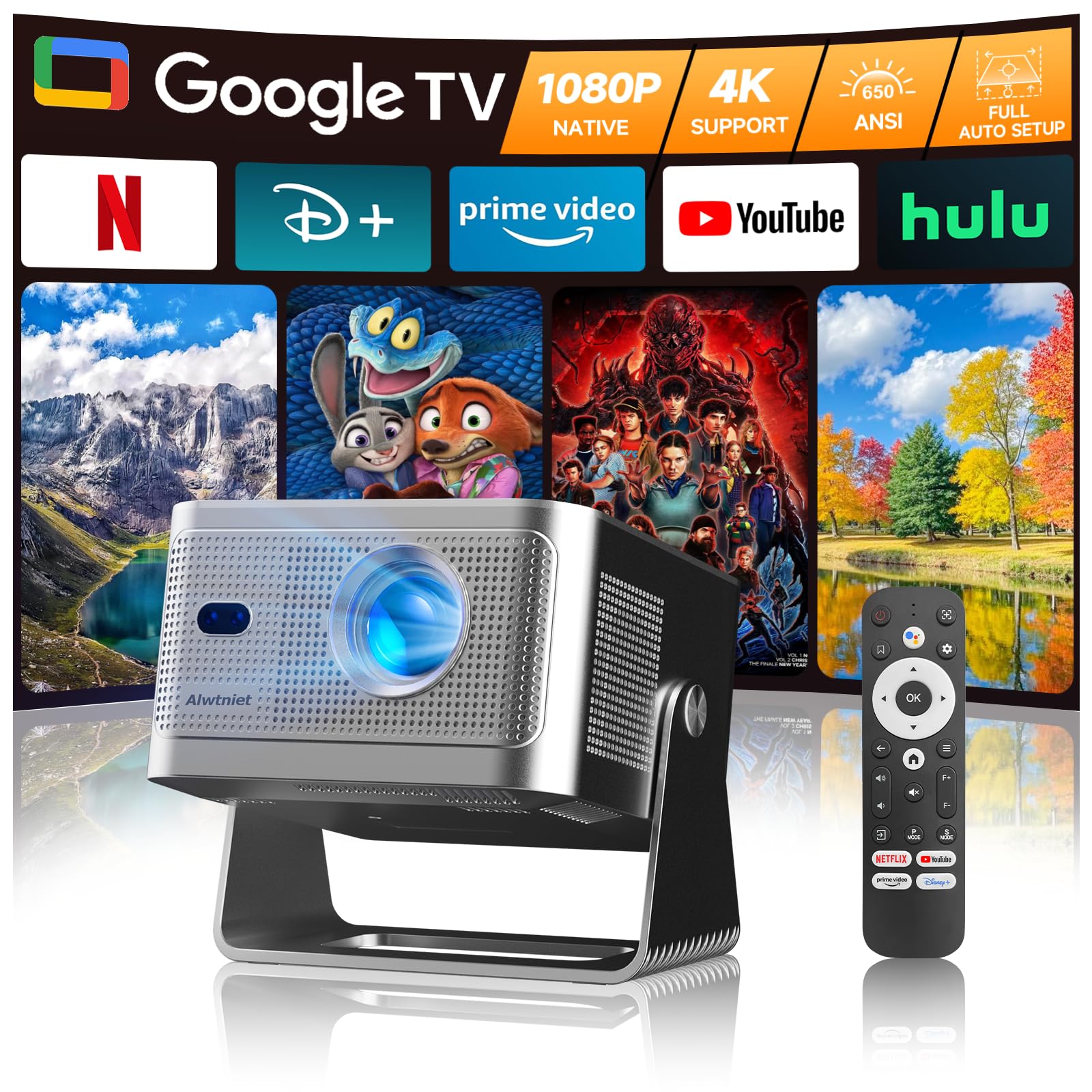 Alwtniet mini proiettore 4K con Google TV, il videoproiettore smart compatto per trasformare il salotto in un cinema