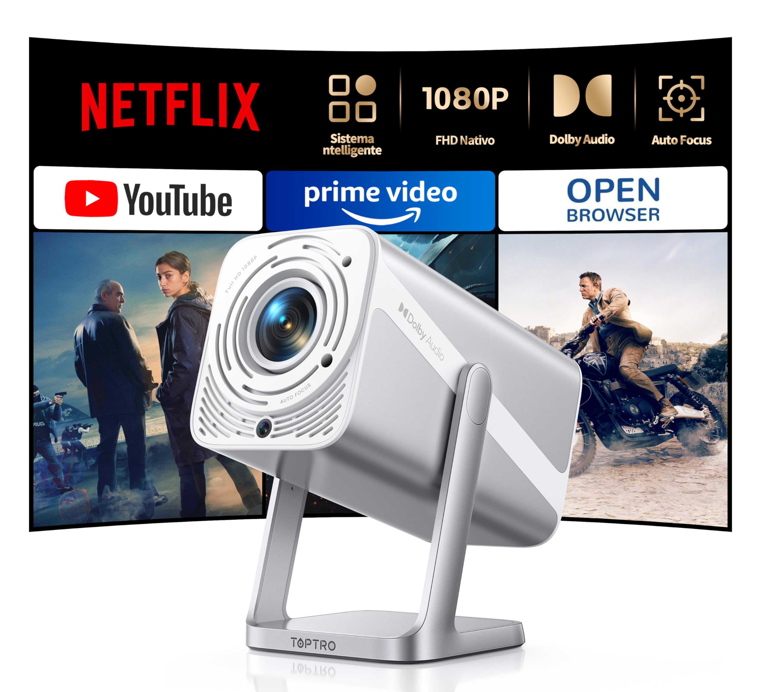 Proiettore 4K portatile girevole compatibile Netflix, il mini cinema da salotto in offerta su Amazon