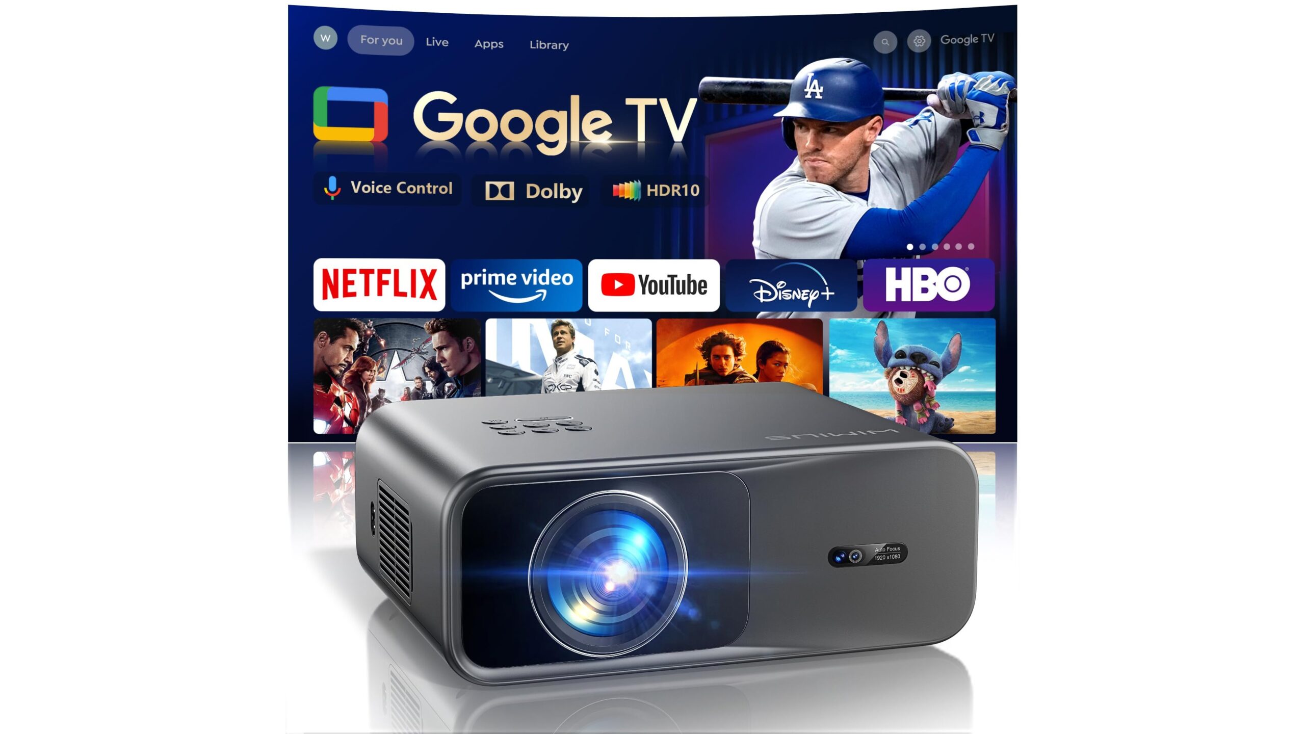 Proiettore 4K WiMiUS con Google TV, il videoproiettore smart tuttofare ideale per salotto e terrazzo