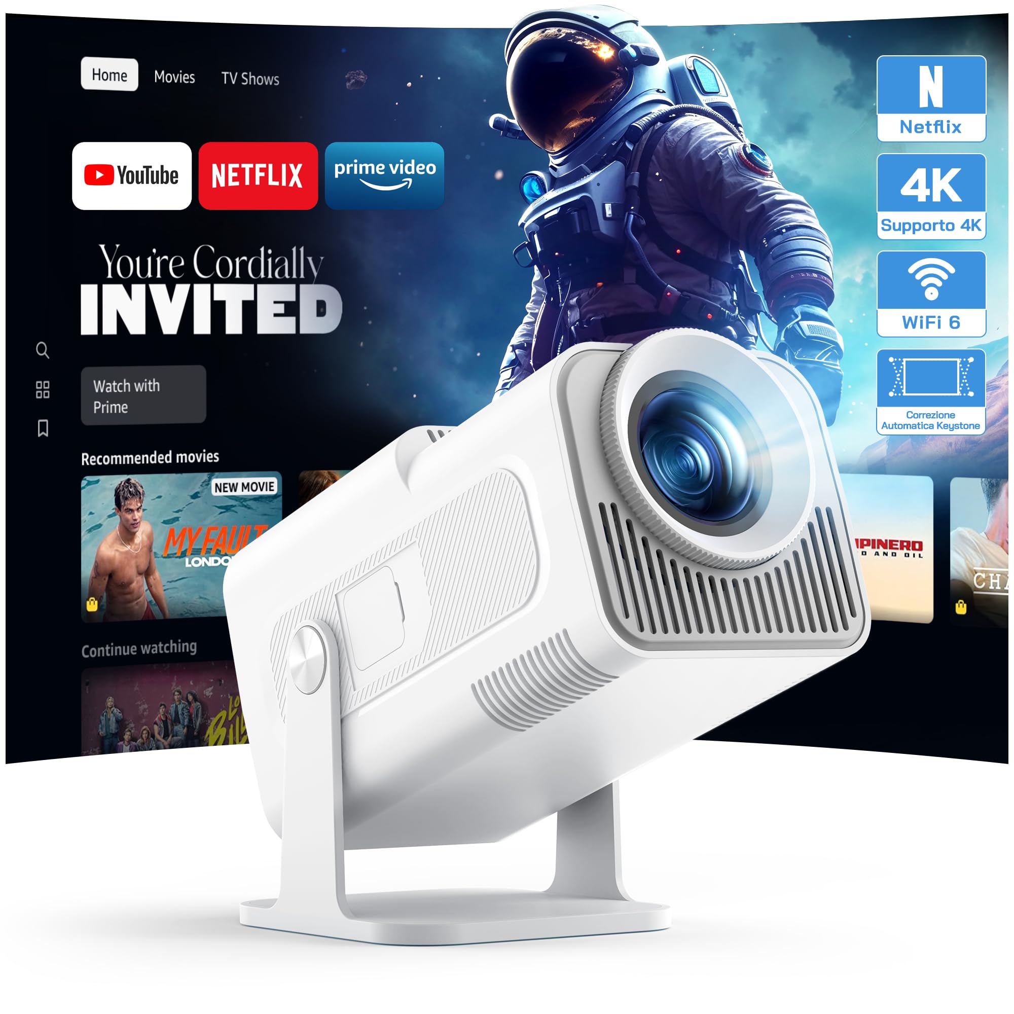 WOLFANG 4K mini proiettore con app integrate, occasione perfetta per un home theater portatile