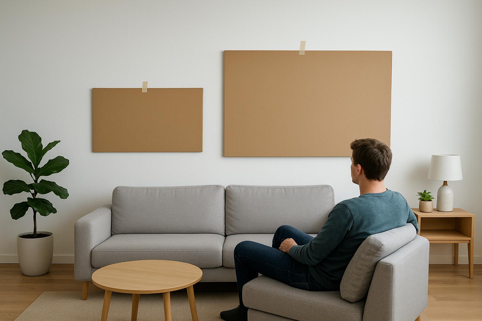Come scegliere la misura giusta della smart TV usando sagome di carta e nastro adesivo sul muro