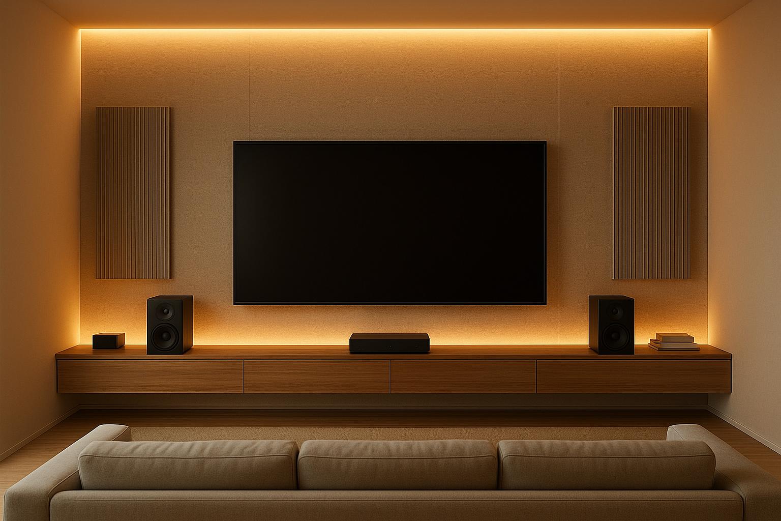 Home cinema a parete intera: come progettare una zona TV con pannelli fonoassorbenti, mensole e luci integrate