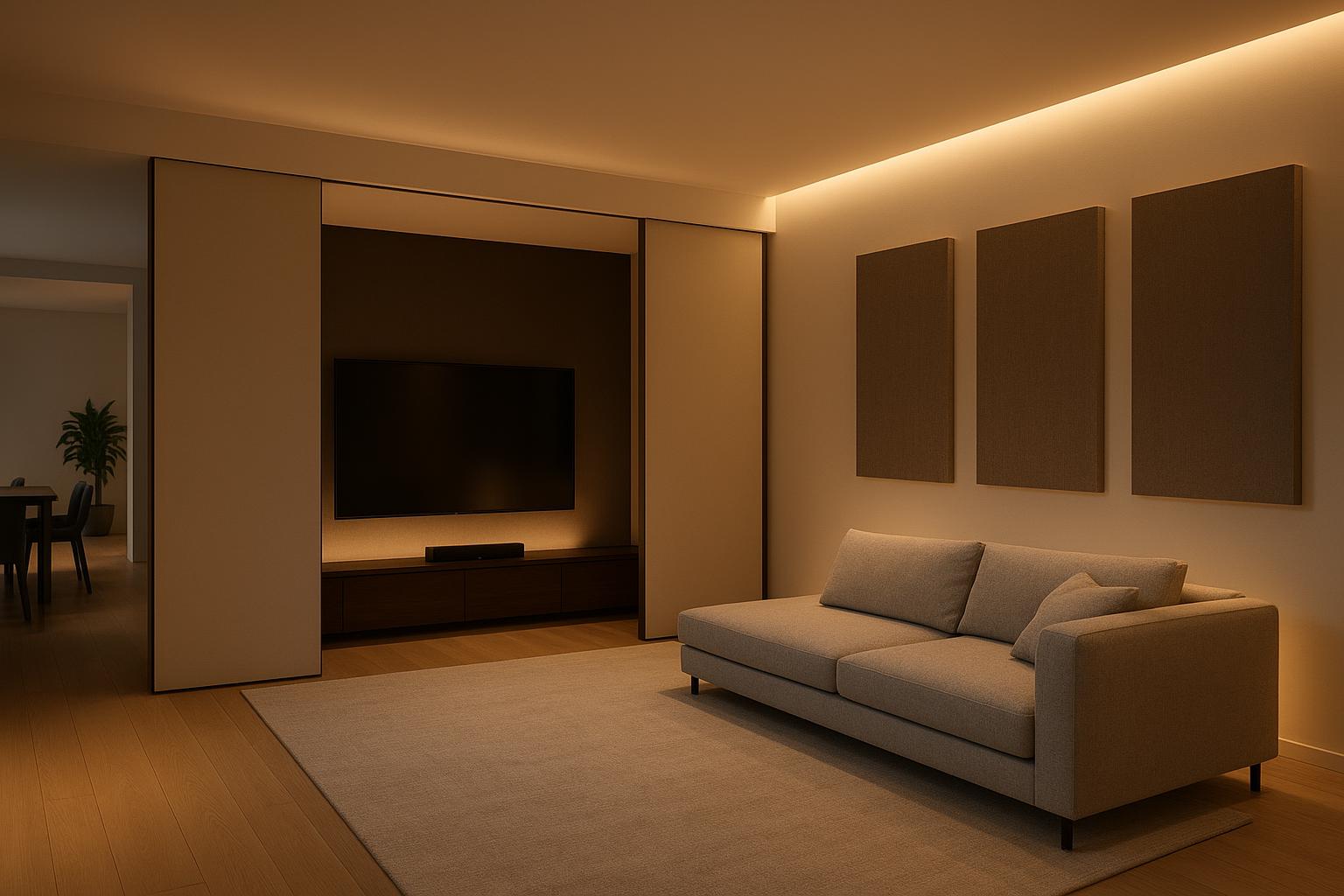 Home cinema con pareti scorrevoli: trasformare un open space in mini sala cinema attorno alla smart TV