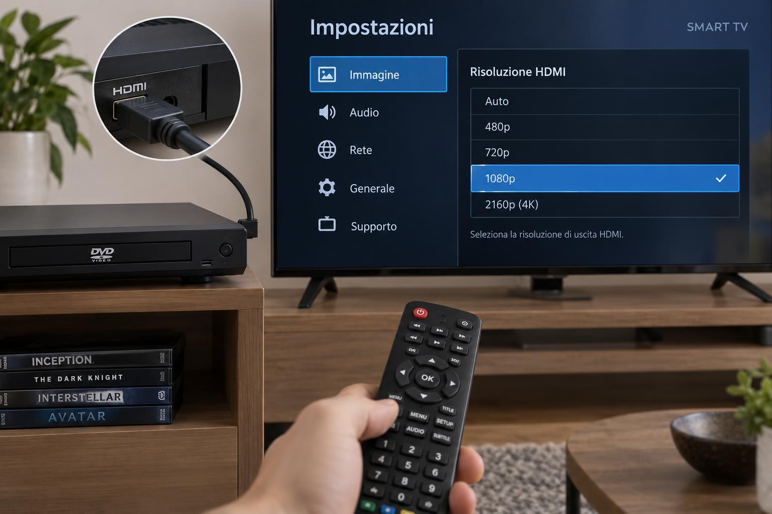 Come collegare un lettore DVD alla smart TV e scegliere la risoluzione corretta