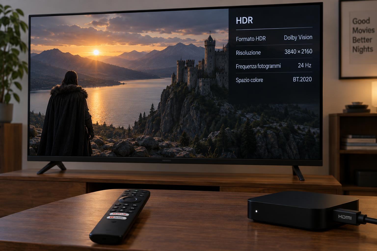Come verificare lo spazio colore e il formato HDR di un film sulla smart TV
