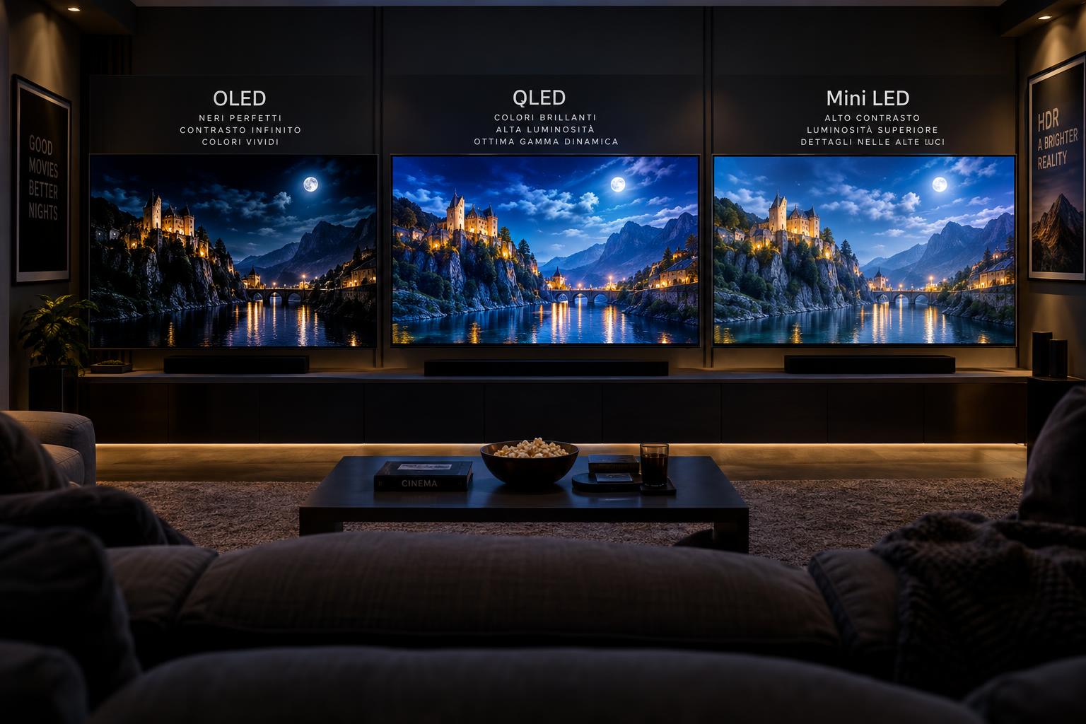 OLED, QLED e Mini LED: come cambia la resa dei colori nei film in HDR